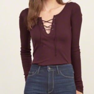MAROON LACE UP LONG SLEEVE
